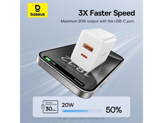 Зарядное устройство Baseus СЗУ Cube USB-C+A 20W white