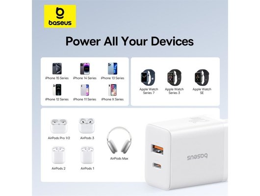 Зарядное устройство Baseus СЗУ Cube USB-C+A 20W white