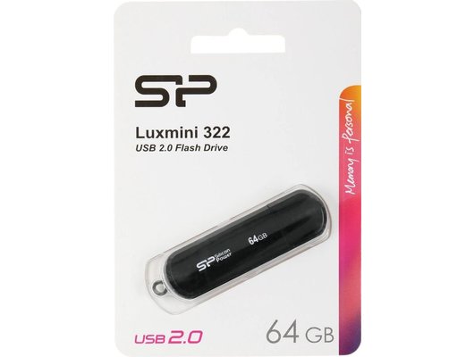 USB Флеш Silicon Power LuxMini 322, 64GB USB 2.0, Черный (Быт)