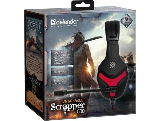 Игровые наушники проводные Defender Scrapper 500 красный/черный