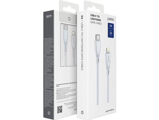Кабель PERO DC11 PD Type-C to Lightning, 27W, 2m, White