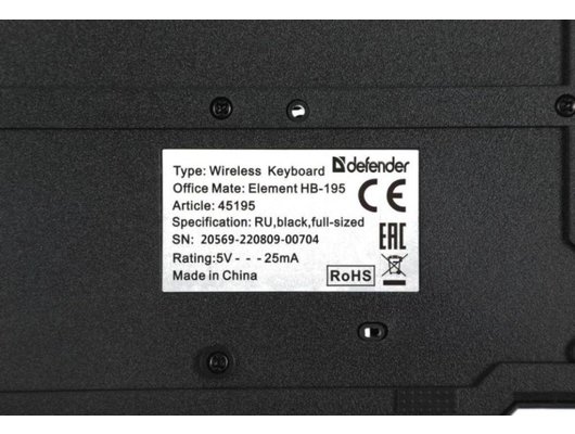 Клавиатура беспроводная Defender Element HB-195 черный