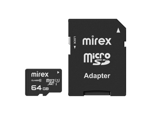 Карта памяти Mirex microSDXC 64Gb Class 10 UHS-I + адаптер (13613-AD10SD64)