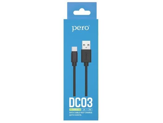 Кабель PERO DC-03 Type-C, 2А, 2м, черный