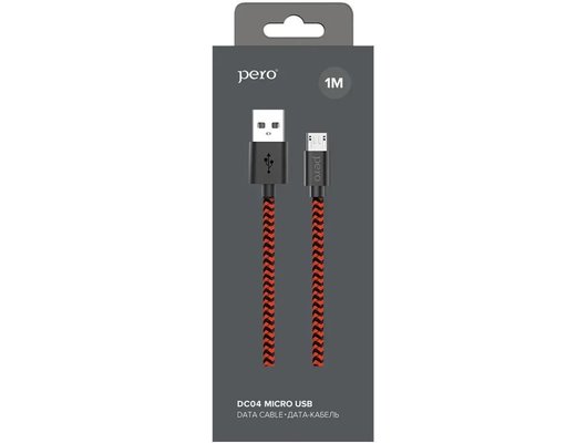 Кабель PERO DC-04 micro-USB, 2А, 1м, Red-black