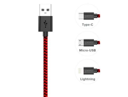 Кабель PERO DC-04 micro-USB, 2А, 1м, Red-black