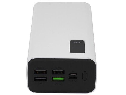 Внешний аккумулятор PERO PB07 30000 mAh, Li-Pol, output USB-C + 4 USB-A, белый