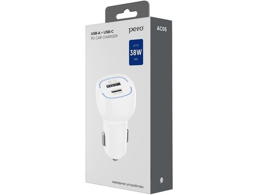 Зарядное устройство PERO AC05 USB-A QC3.0 + USB-C PD, 38W белое