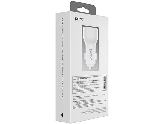 Зарядное устройство PERO AC05 USB-A QC3.0 + USB-C PD, 38W белое
