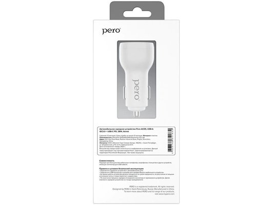 Зарядное устройство PERO AC05 USB-A QC3.0 + USB-C PD, 38W белое