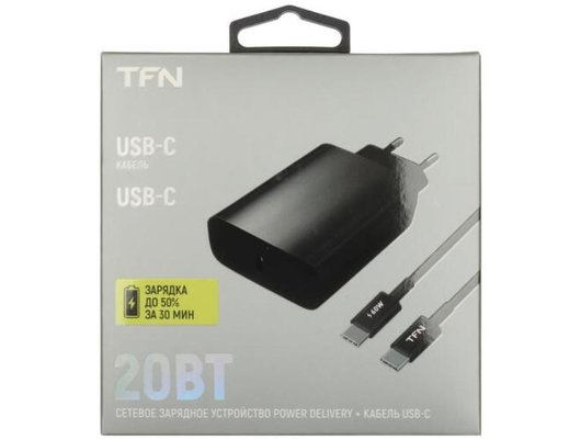 Зарядное устройство TFN СЗУ Type-C PD 20W+кабель Type-C bk TFN-WC36