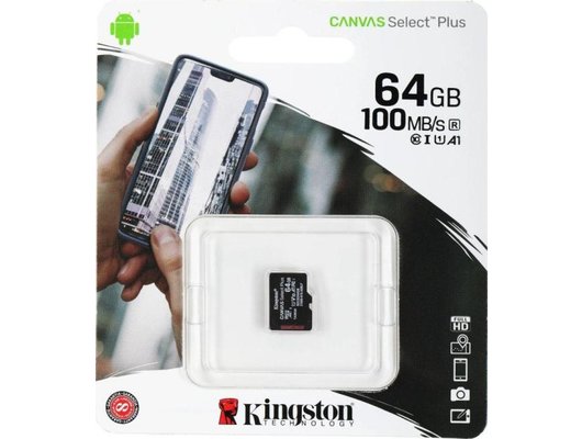 Карта памяти Kingston 64Gb microSDXC Canvas Select Plus 100R A1 Class 10 адаптер (SDCS2/64GB)
