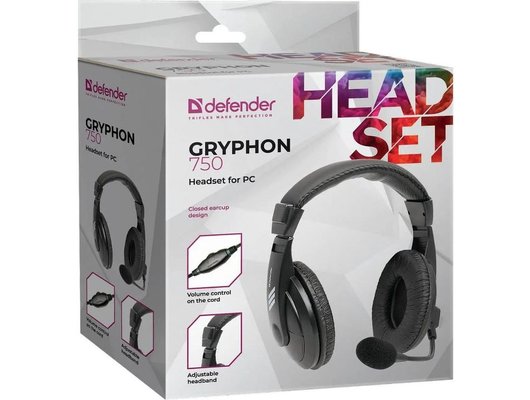 Наушники с микрофоном проводные Defender Gryphon 750 черные