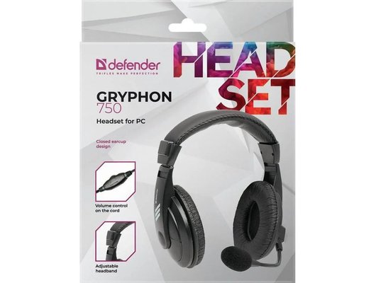 Наушники с микрофоном проводные Defender Gryphon 750 черные