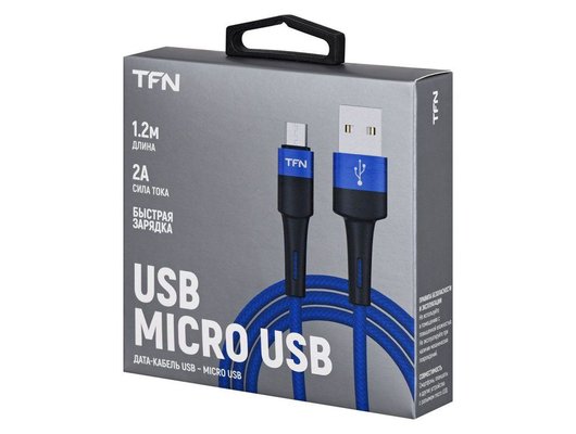 Кабель TFN microUSB Envy 1.2m нейлон blu TFN-C-ENV-MIC1MBL