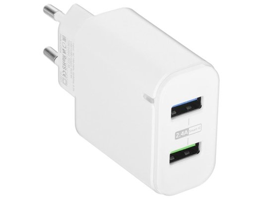 Зарядное устройство OLMIO СЗУ USBx2, 2.4A, Smart IC, white (43370)