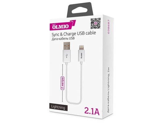 Кабель OLMIO USB 2.0 - Lightning 2м белый (38687)