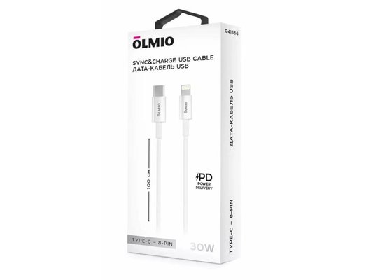 Кабель OLMIO Type-C - Lightning, 1м, белый (41666)