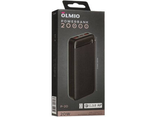 Внешний аккумулятор OLMIO P-20, 20000mAh, black