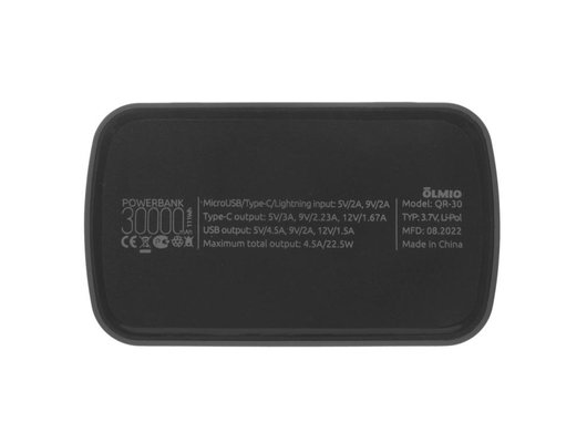 Внешний аккумулятор OLMIO QR-30, 30000mAh, space-gray