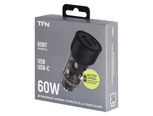 Зарядное устройство TFN TypeC+USB QC/PD 60W б/к black TFN-CC-60W-2110-BK