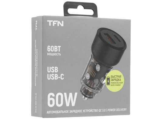 Зарядное устройство TFN TypeC+USB QC/PD 60W б/к black TFN-CC-60W-2110-BK