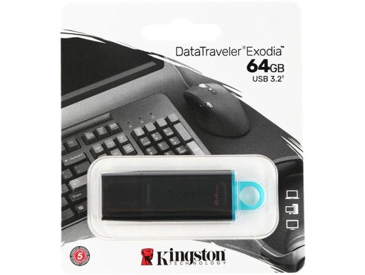 USB Флеш Kingston 64Gb DataTraveler Exodia DTX/64GB USB3.2 черный/голубой