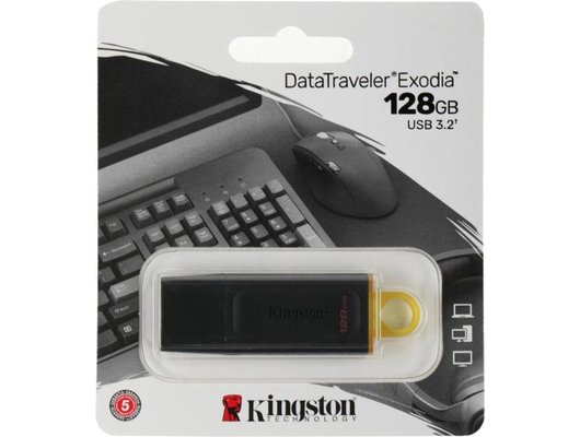 USB Флеш Kingston 128GB USB 3.2 DataTraveler Exodia DTX/128GB черный/желтый