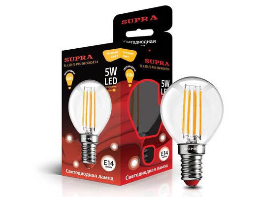 Лампочки LED E14 Supra лампа светодиодная SL-LED-FL-P45-5W/3000/E14