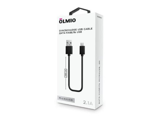 Кабель OLMIO USB 2.0 - microUSB,  2м, 2.1A, черный 38660