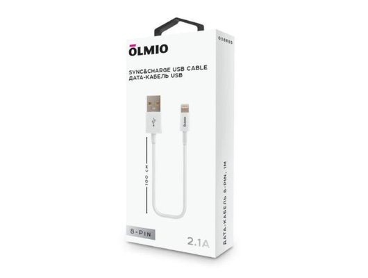 Кабель OLMIO USB 2.0 - Lightning 1м белый 038655
