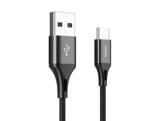 Кабель OLMIO BASIC, USB 2.0 - Type-C, 1.2м, 2.1A, черный, 41638