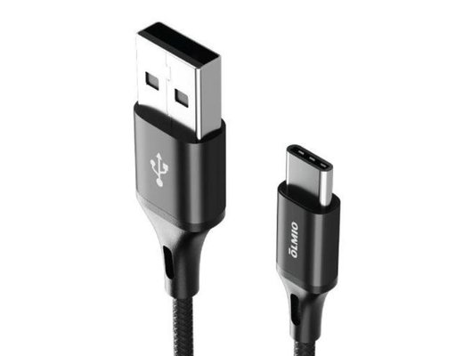 Кабель OLMIO BASIC, USB 2.0 - Type-C, 1.2м, 2.1A, черный, 41638