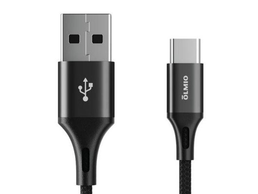 Кабель OLMIO BASIC, USB 2.0 - Type-C, 1.2м, 2.1A, черный, 41638