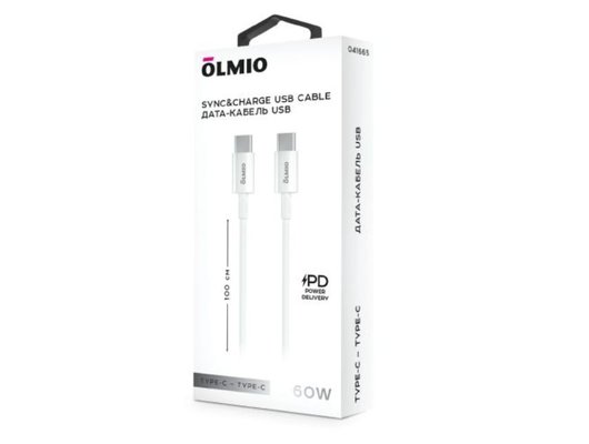 Кабель OLMIO USB2.0, Type-C - Type-C, 2м, белый,  41668