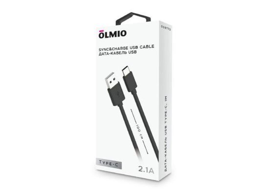Кабель OLMIO USB 2.0 - USB type-C 1м чёрный 038773