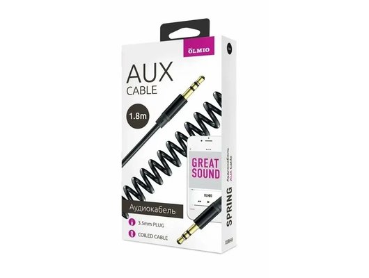 Кабель OLMIO AUX 3.5(m)-3.5(m), 1.8м, витой, черный,  38643
