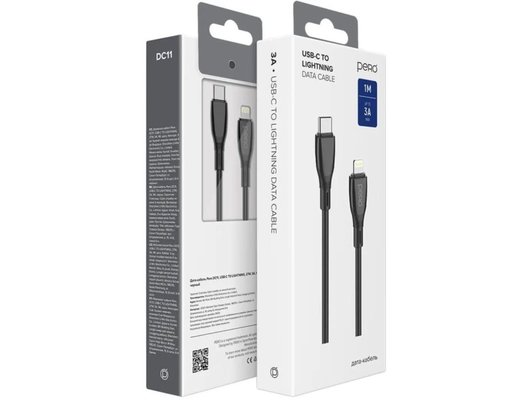 Кабель PERO DC11 PD Type-C to Lightning, 27W, 1m, Black