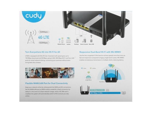 WiFi роутер Cudy LT500 AC1200 10/100BASE-TX/4G cat.4 черный