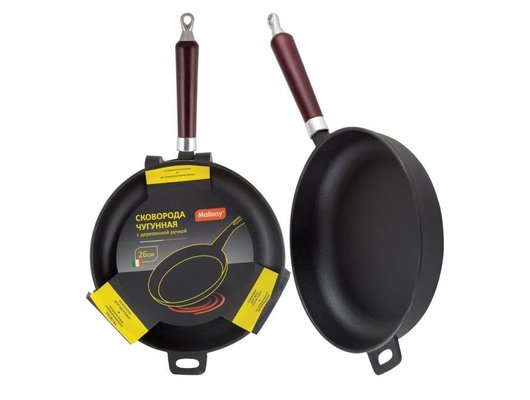 Сковорода MALLONY CIF26-W чугунная с деревянной ручкой 26 см