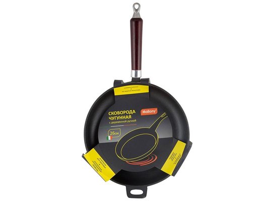 Сковорода MALLONY CIF26-W чугунная с деревянной ручкой 26 см