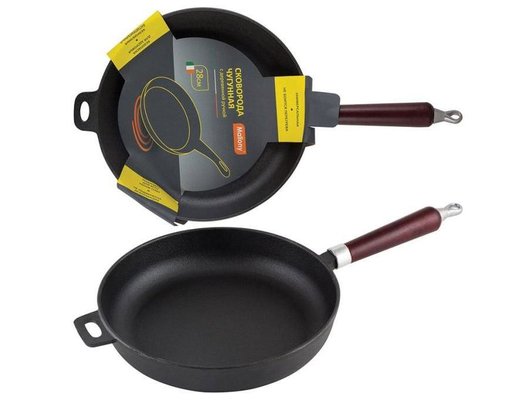 Сковорода MALLONY CIF28-W чугунная с деревянной ручкой 28 см