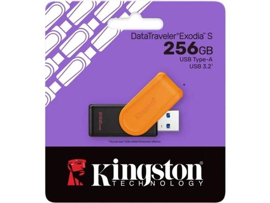 USB Флеш Kingston 256Gb USB 3.2 DataTraveler Exodia S DTXS/256GB черный/оранжевый