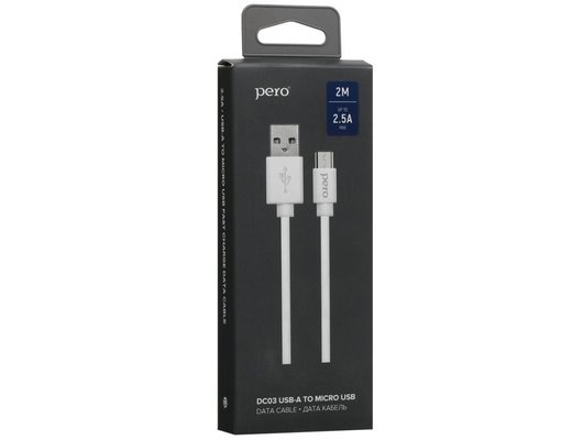 Кабель PERO DC-03 micro-USB, 2А, 2м, белый