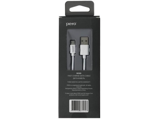 Кабель PERO DC-03 micro-USB, 2А, 2м, белый