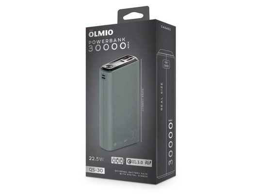 Внешний аккумулятор OLMIO QS-30, 30000mAh, space-gray