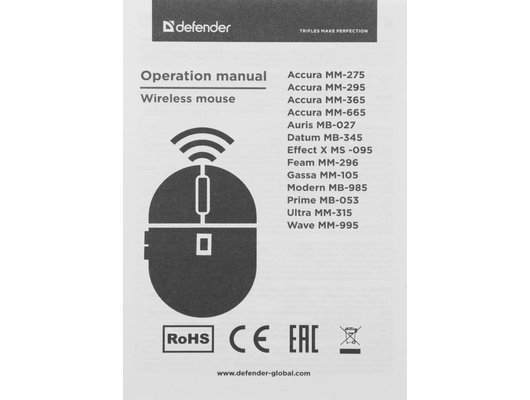 Мышь беспроводная Defender Accura MM-365 черный/синий