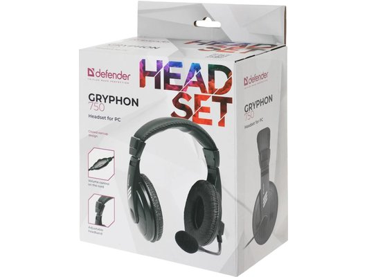 Наушники с микрофоном проводные Defender Gryphon 750 черные