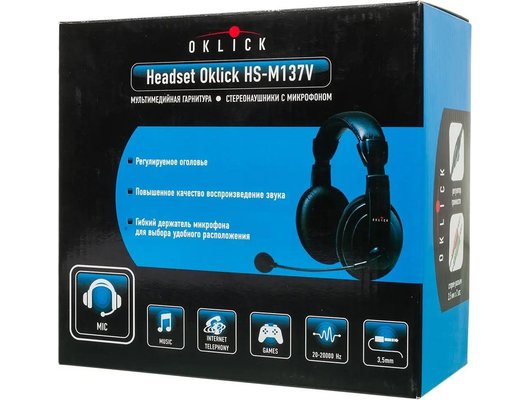 Наушники с микрофоном проводные Oklick HS-M137V