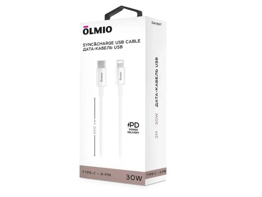 Кабель OLMIO USB2.0 Type-C - Lightning 2м белый 041667